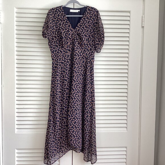 ASTR the label Navy & Rust Bitsy Print Floral Midi Dress Button Front Women's XL - Picture 12 of 16